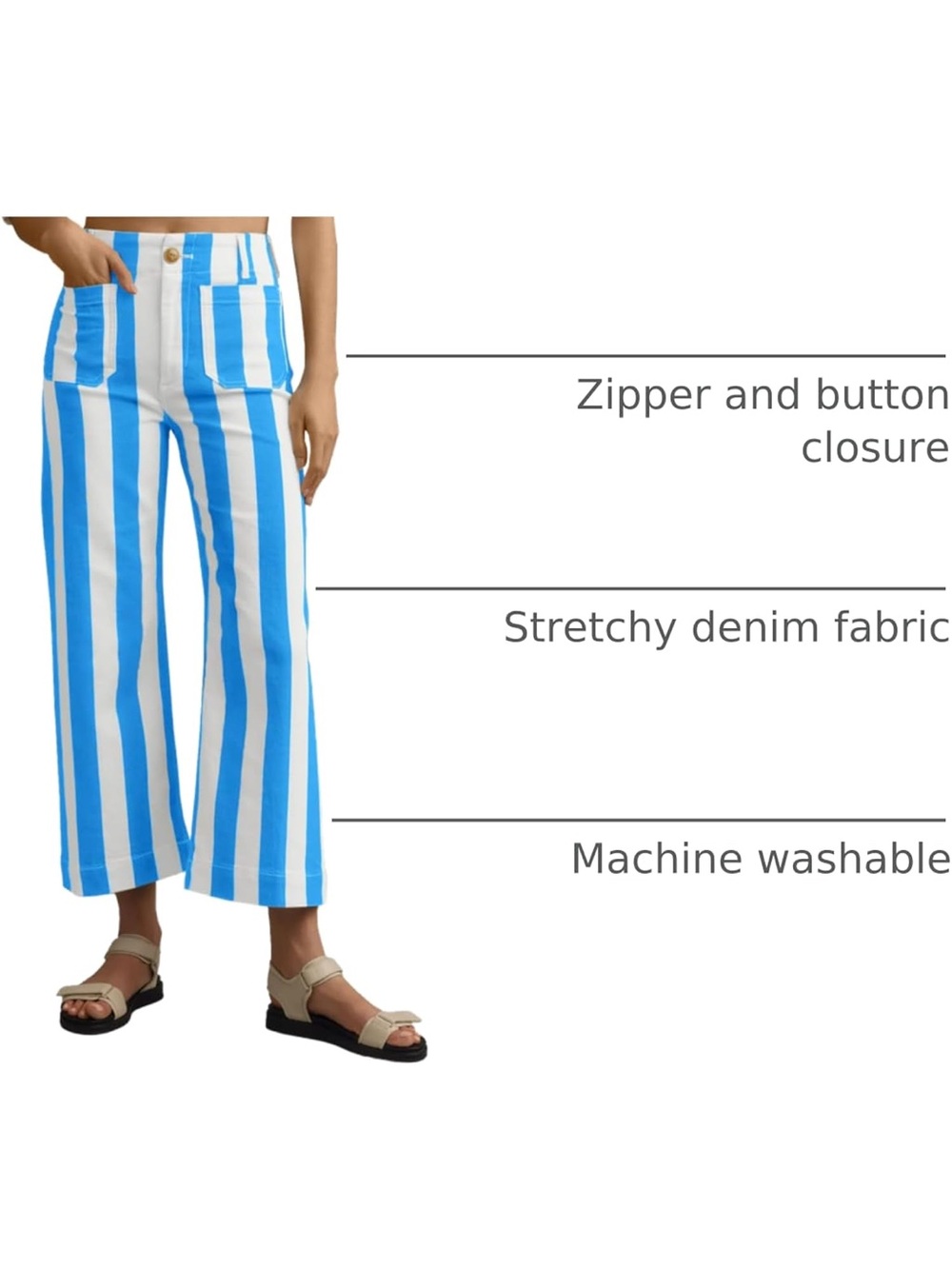 Blue and White Striped Wide-Leg Pants